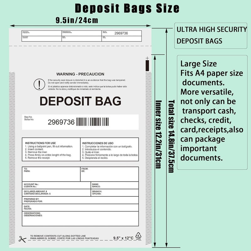 Seadasyoon Plastic Deposit Bags 30 Pack 9.5''x 15'', Opaque Security Bank Deposits,Cash register,Money bag for Cash,Bank Pocket,Tamper-Evident,Unique Barcode - Image 2